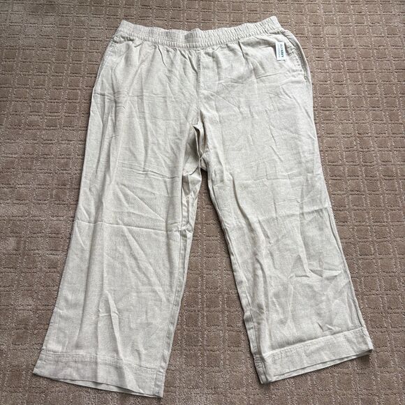Old Navy Linen-Blend Wide Leg Pants Womens XXL Baggy Beige High-Waisted NWT - Picture 1 of 9